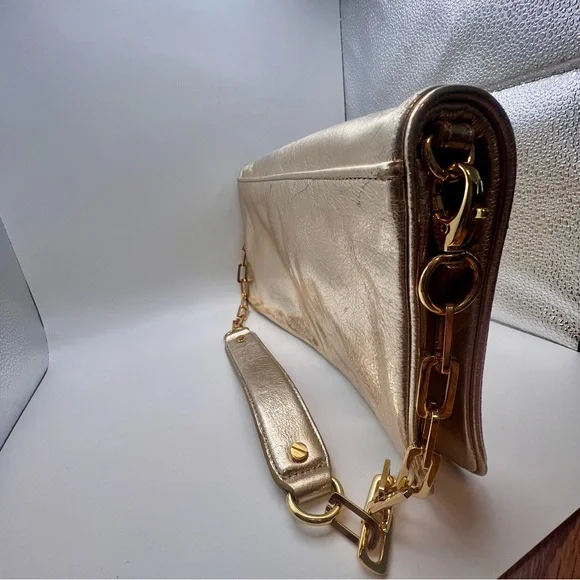 Tory Burch Gold Metallic Clutch Bag - Picture 4 of 12